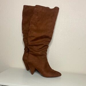 Express Rusty Brown Faux Suede Slouchy Knee High Heeled Boots Size 10